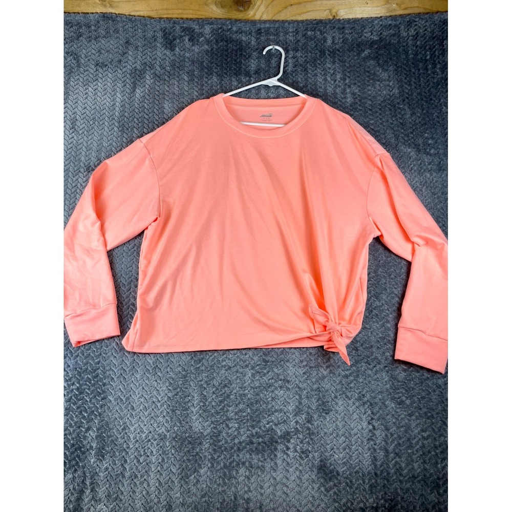 Avia French Terry Blouse Top Womens XL (16-18) Peach Boho Long Sleeve Side Tie